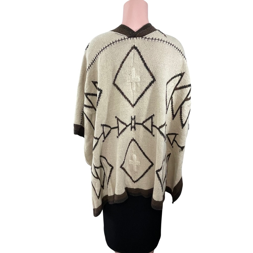 Polo Ralph Lauren Southwestern Tribal Boho Poncho Sweater Brown Cream XS/S